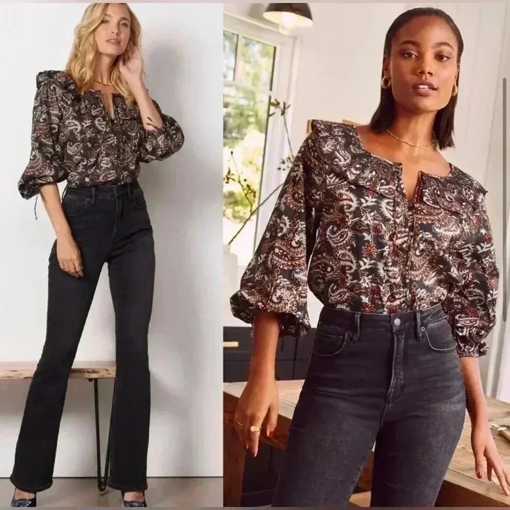 Cleobella Boho Jillian Blouse Avalon Block Print